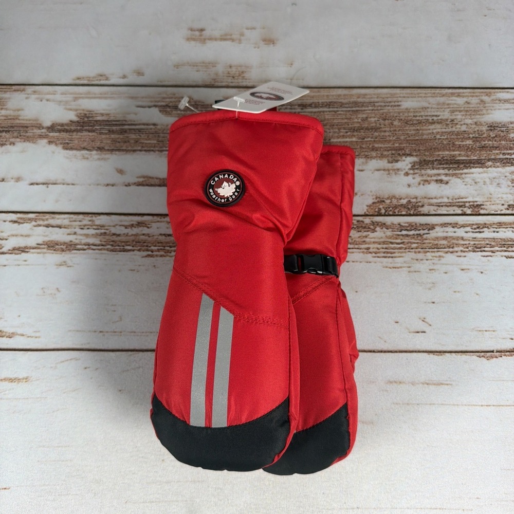 New Canada Weather Gear Boys Winter Snow Mittens Red Black Size 4-6